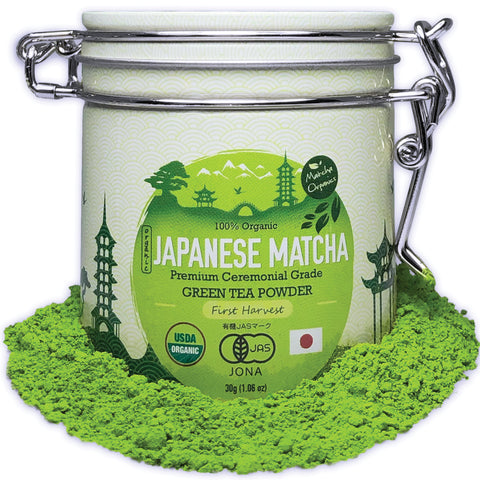 Premium Japanese Ceremonial Matcha Green Tea Powder - 1st Harvest HIGHEST Grade - USDA & JAS Organic - From Japan - Perfect for Starbucks Latte, Shake, Smoothies & Baking 30g Tin [1.06oz]